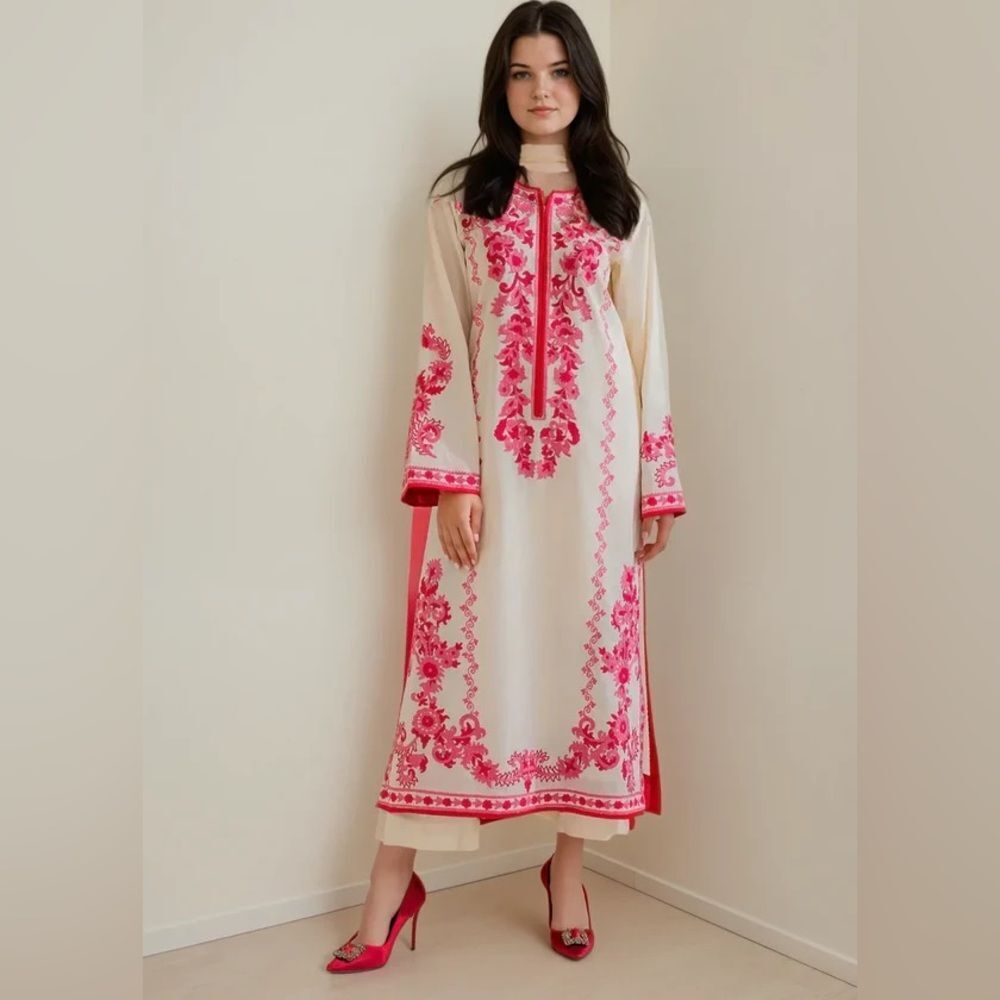 CHAUDHARY ARTS RAYA PAKISTANI DESIGNER 3 PIECE STITCHED EMBROIDERED DRESS